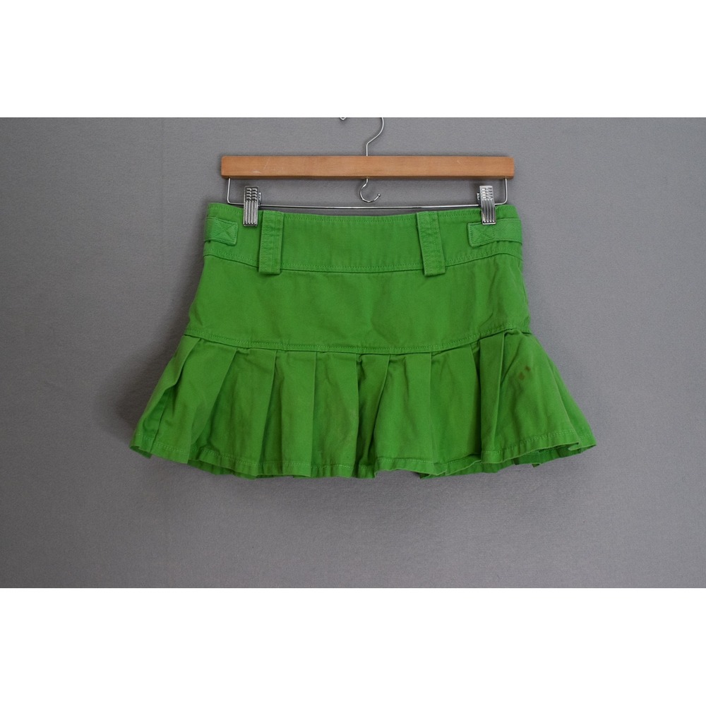 Juicy Couture Pleated Mini Skirt S Green Y2K Cotton Skort Women Vintage